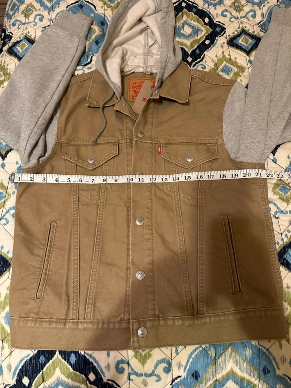 Levi's®Hybrid Tigers Eye Hoodie Jacket Tan Canvas with Gray Hoodie Sleeves. Sz S - Picture 11 of 16